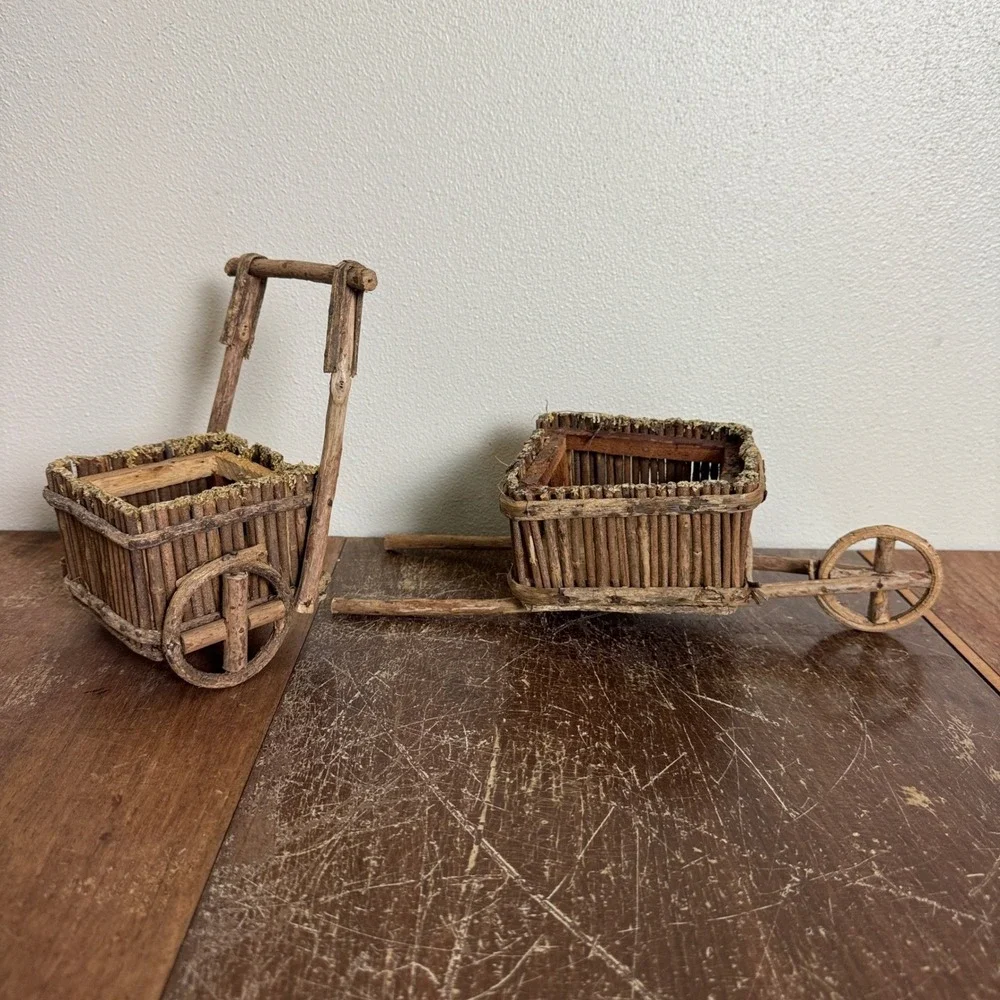 Twig Stick‎ Cottagecore Indoor Planters Cart & Wheelbarrow